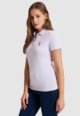 Kadın Lila Polo Yaka Basic Tişört - 50321798093