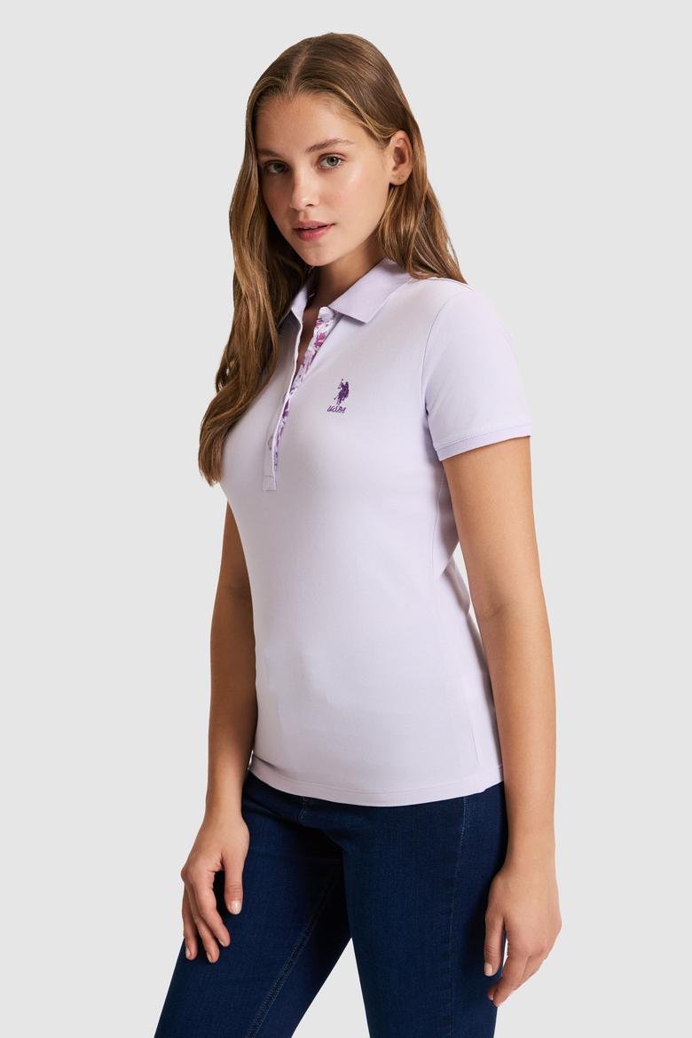 Kadın Lila Polo Yaka Basic Tişört - 50321798093