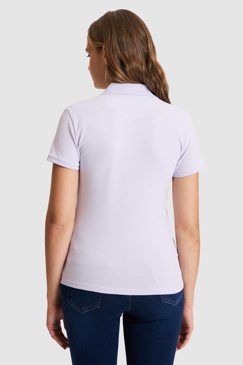 Kadın Lila Polo Yaka Basic Tişört - 50321798093