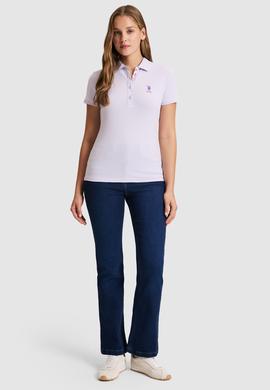 Kadın Lila Polo Yaka Basic Tişört - 50321798093