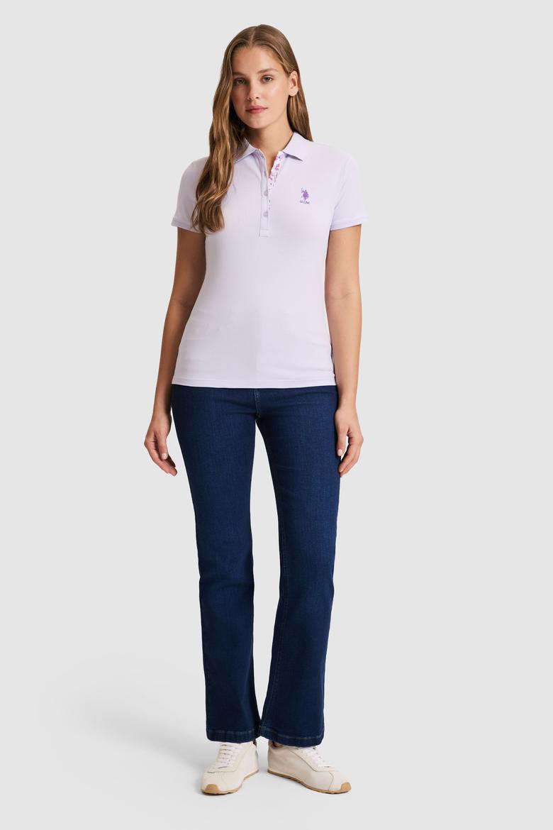 Kadın Lila Polo Yaka Basic Tişört - 50321798093