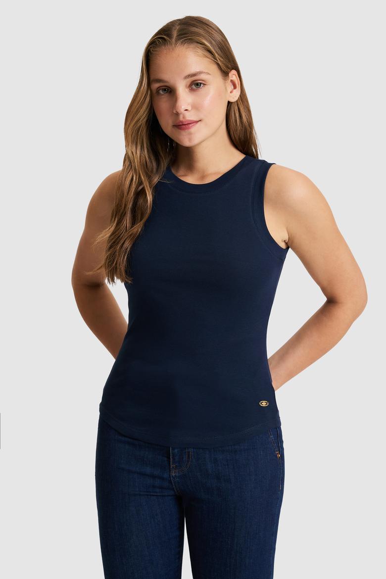 Kadın Lacivert Bisiklet Yaka Basic Tişört - 50321799059