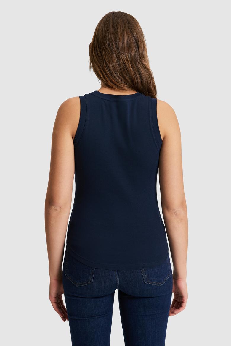 Kadın Lacivert Bisiklet Yaka Basic Tişört - 50321799059