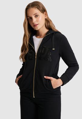 Kadın Siyah Kapüşonlu Fermuarlı Basic Sweatshirt - 50321806013
