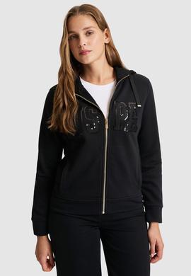 Kadın Siyah Kapüşonlu Fermuarlı Basic Sweatshirt - 50321806013