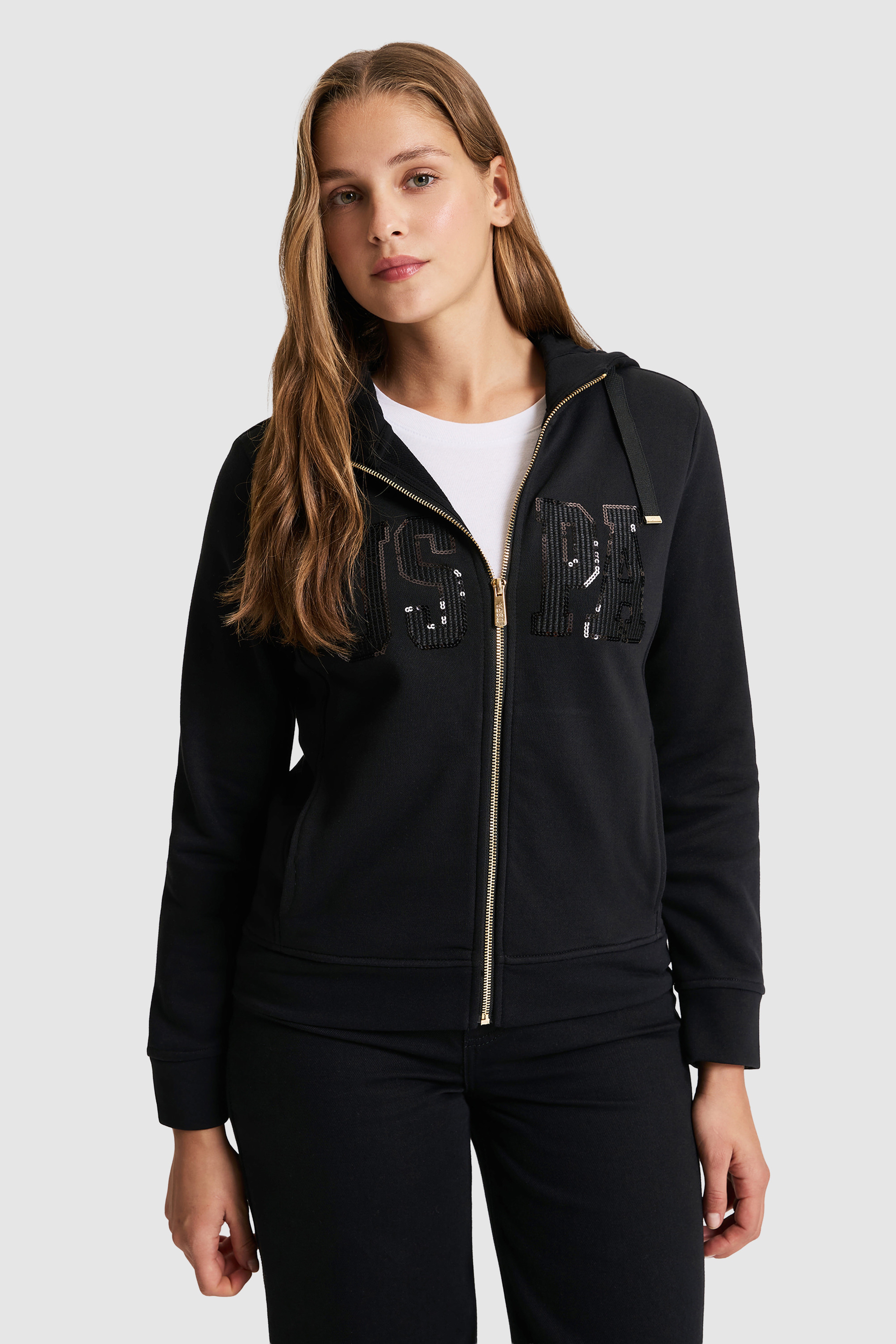 Kadın Siyah Fermuarlı Kapüşonlu Basic Sweatshirt