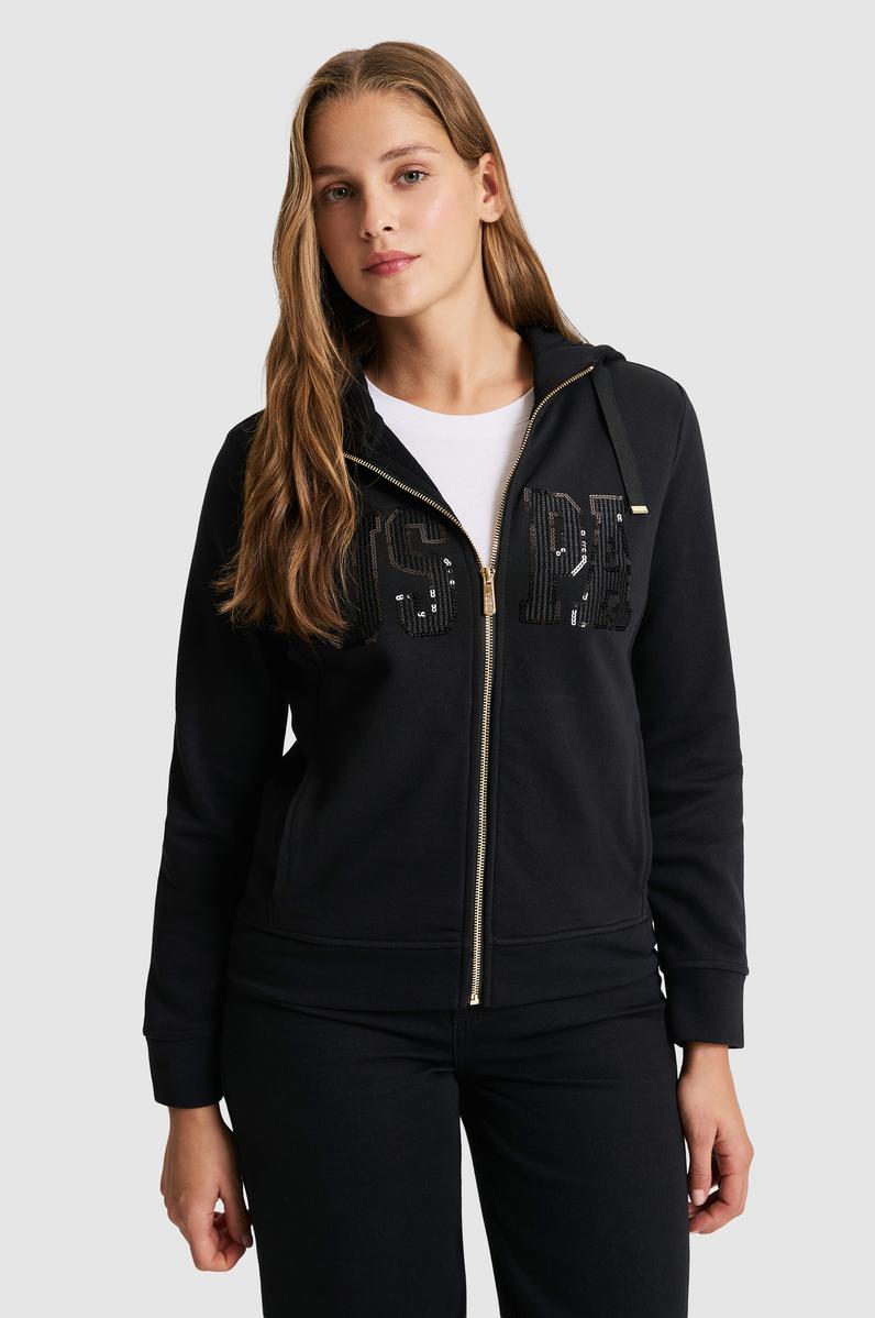 Kadın Siyah Kapüşonlu Fermuarlı Basic Sweatshirt