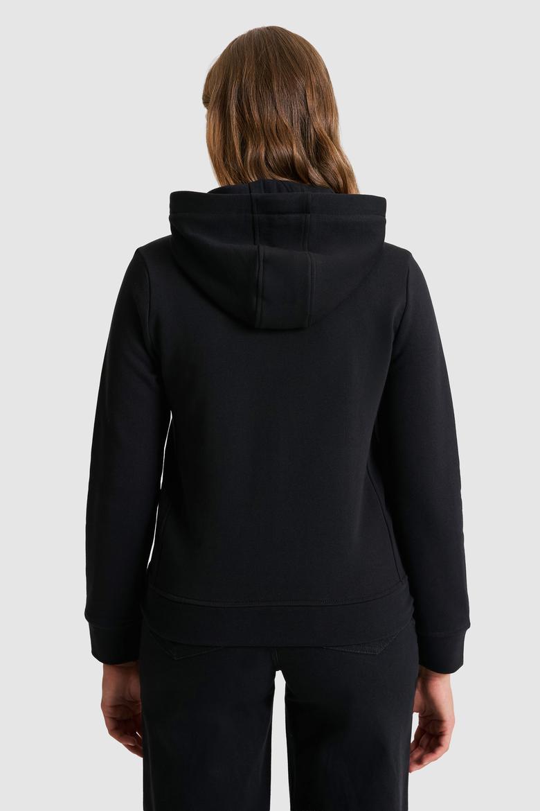 Kadın Siyah Kapüşonlu Fermuarlı Basic Sweatshirt - 50321806013