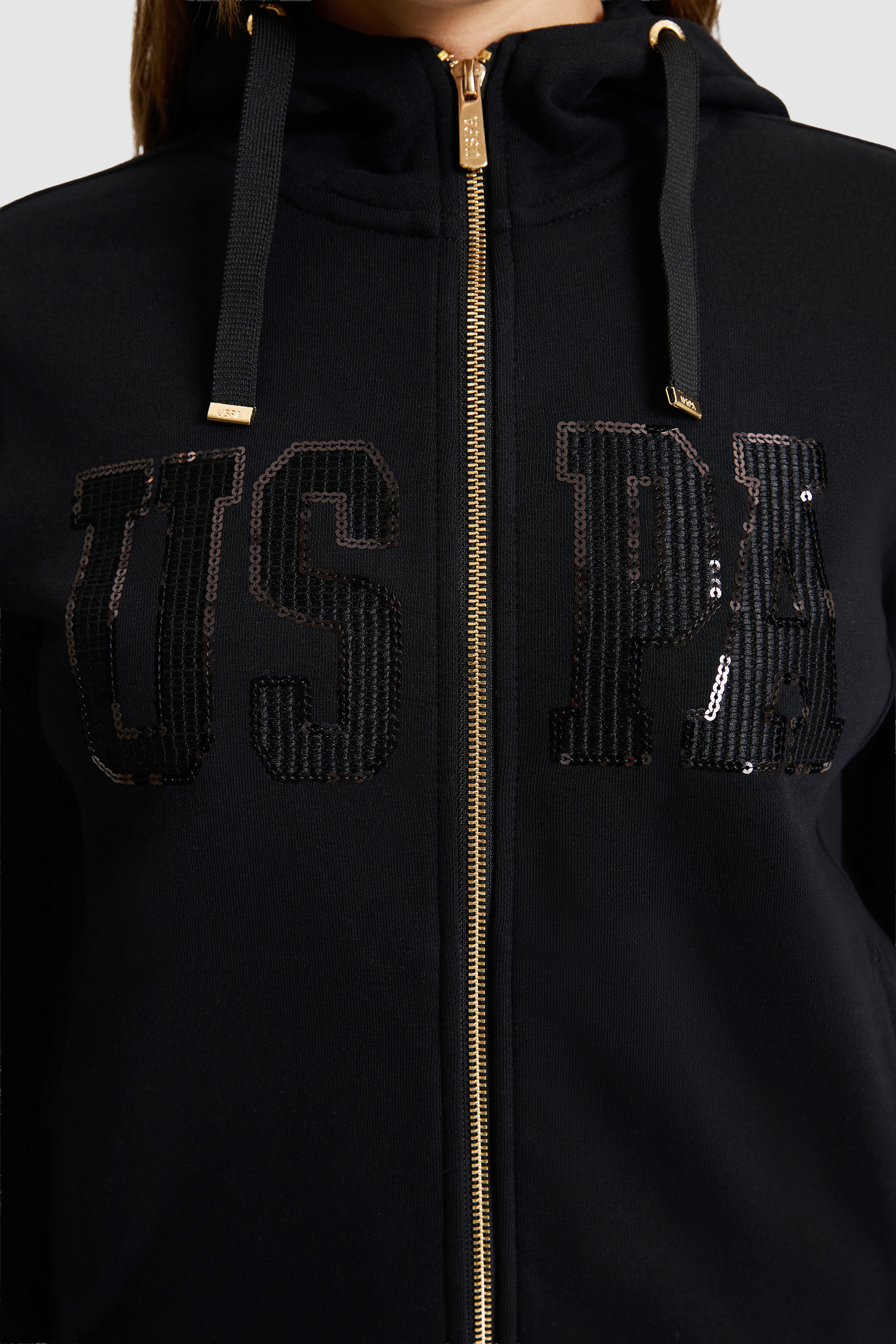 Kadın Siyah Fermuarlı Kapüşonlu Basic Sweatshirt - Image 6