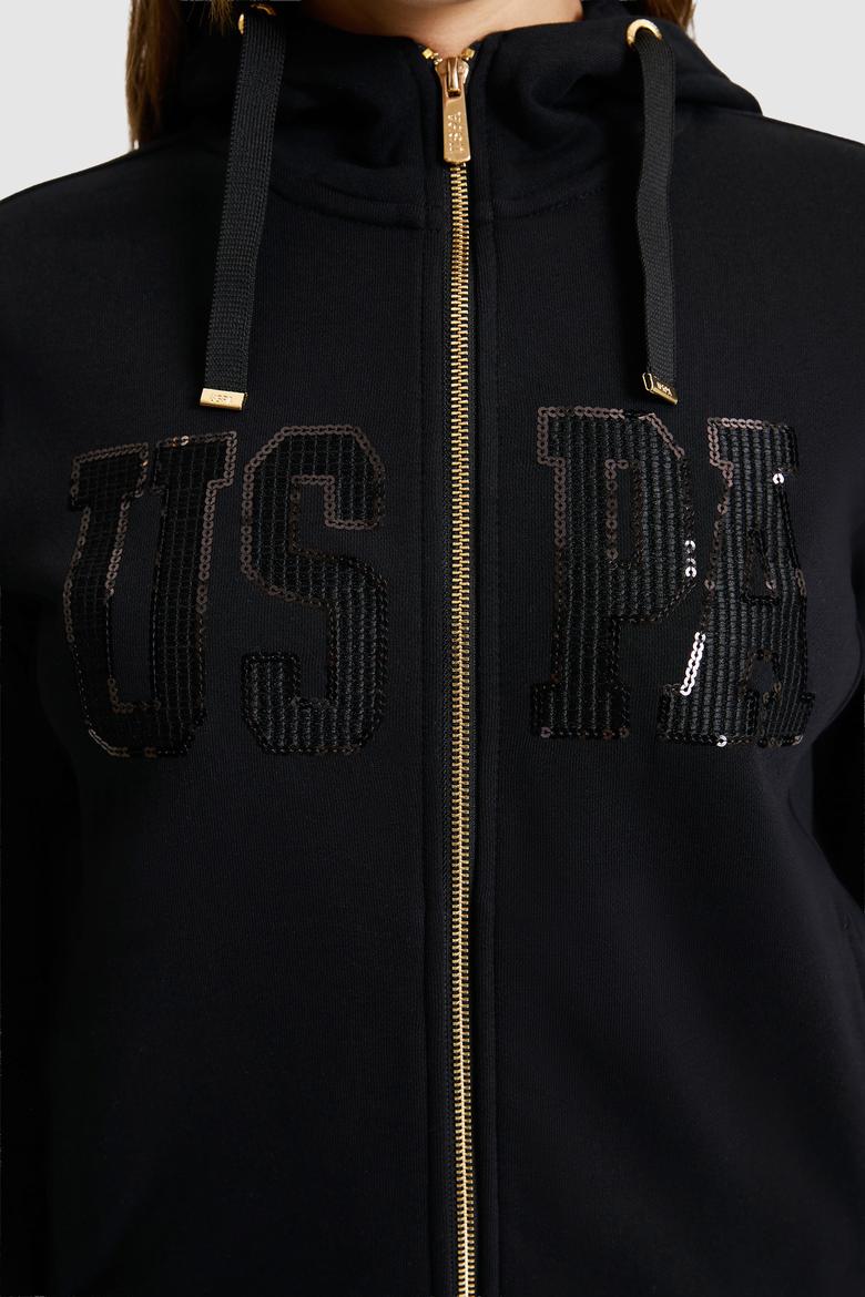 Kadın Siyah Kapüşonlu Fermuarlı Basic Sweatshirt - 50321806013
