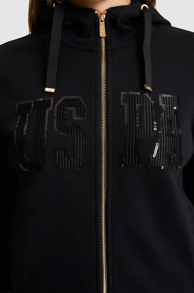 Kadın Siyah Kapüşonlu Fermuarlı Basic Sweatshirt