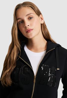 Kadın Siyah Kapüşonlu Fermuarlı Basic Sweatshirt - 50321806013