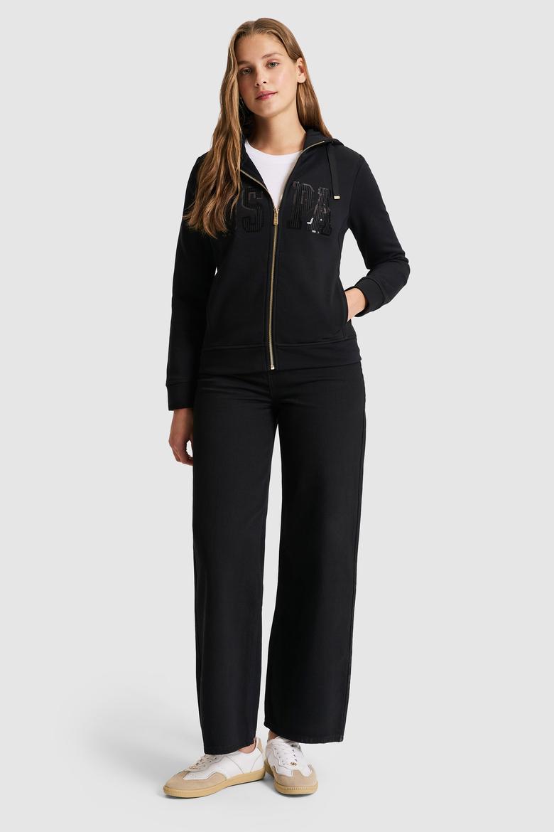 Kadın Siyah Kapüşonlu Fermuarlı Basic Sweatshirt - 50321806013