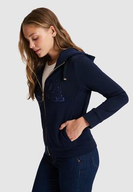 Kadın Lacivert Kapüşonlu Fermuarlı Basic Sweatshirt - 50321806008