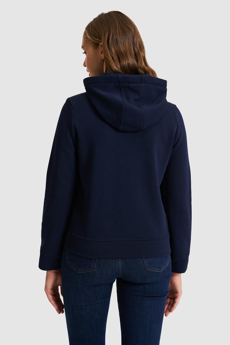 Kadın Lacivert Kapüşonlu Fermuarlı Basic Sweatshirt - 50321806008