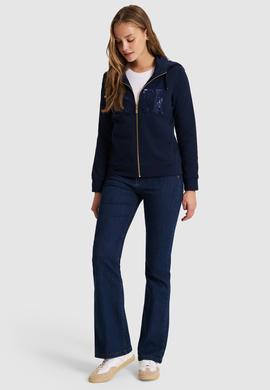 Kadın Lacivert Kapüşonlu Fermuarlı Basic Sweatshirt - 50321806008