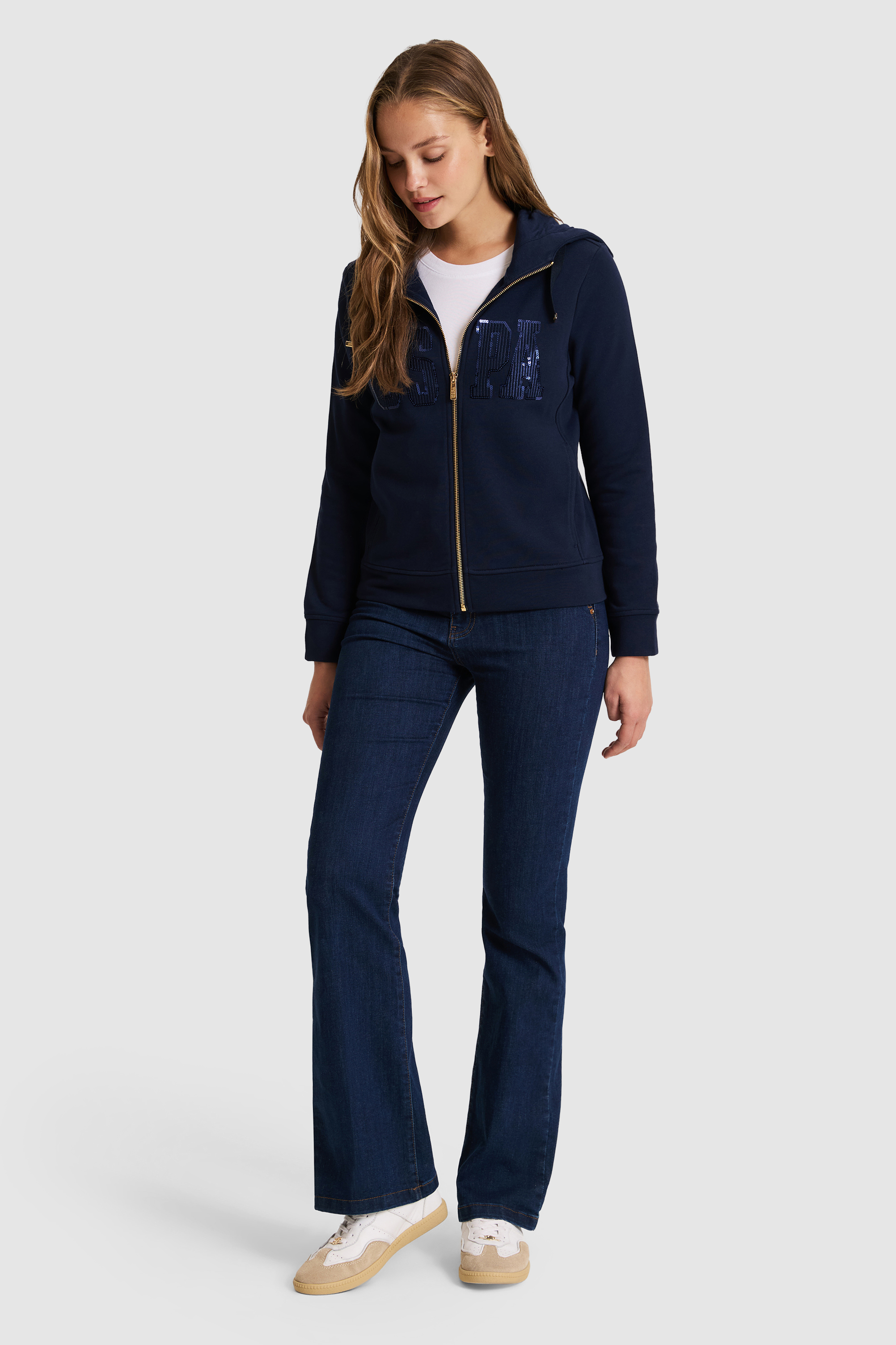 Kadın Lacivert Fermuarlı Kapüşonlu Basic Sweatshirt - Image 4