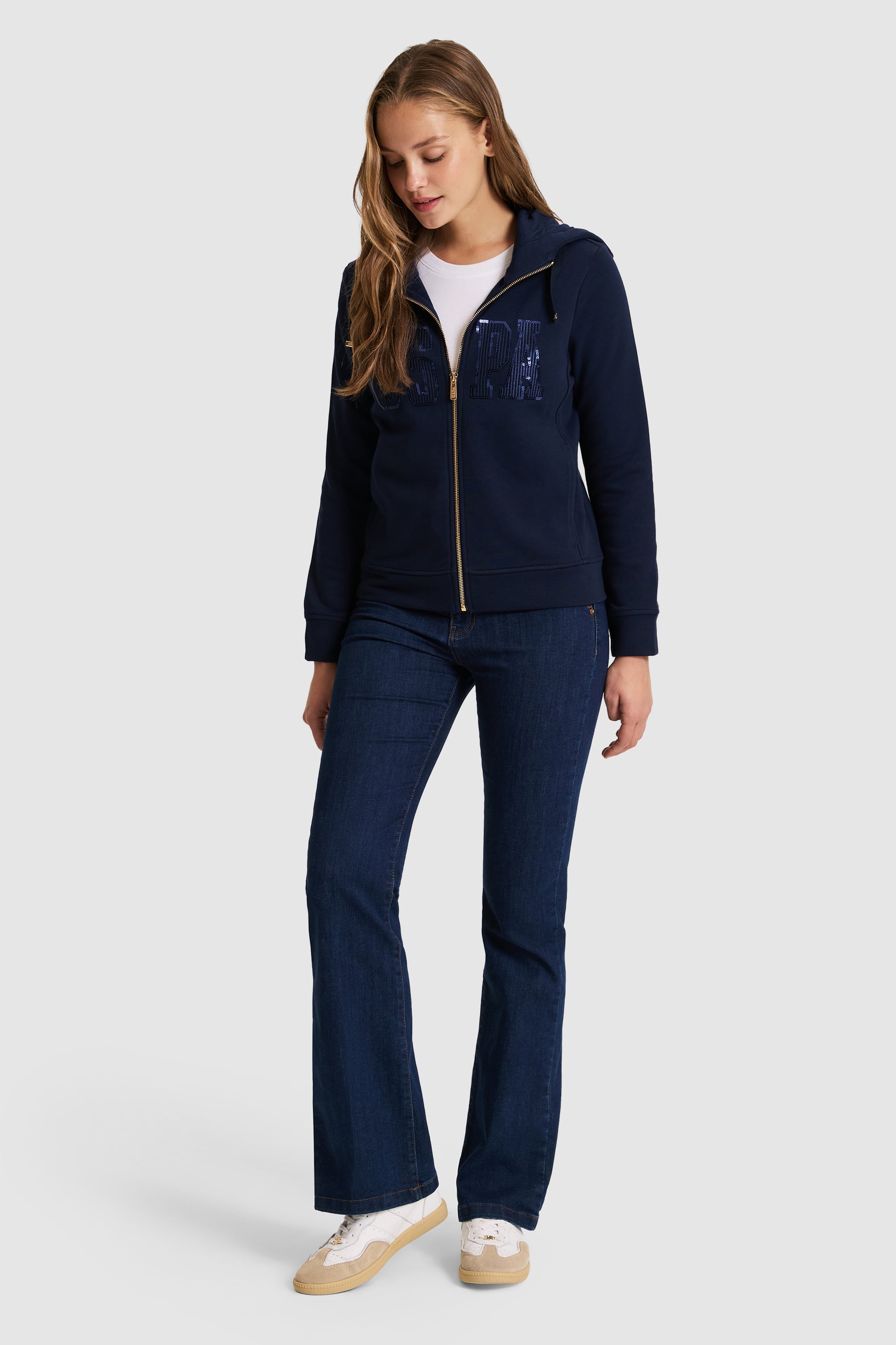 Kadın Lacivert Fermuarlı Kapüşonlu Basic Sweatshirt
