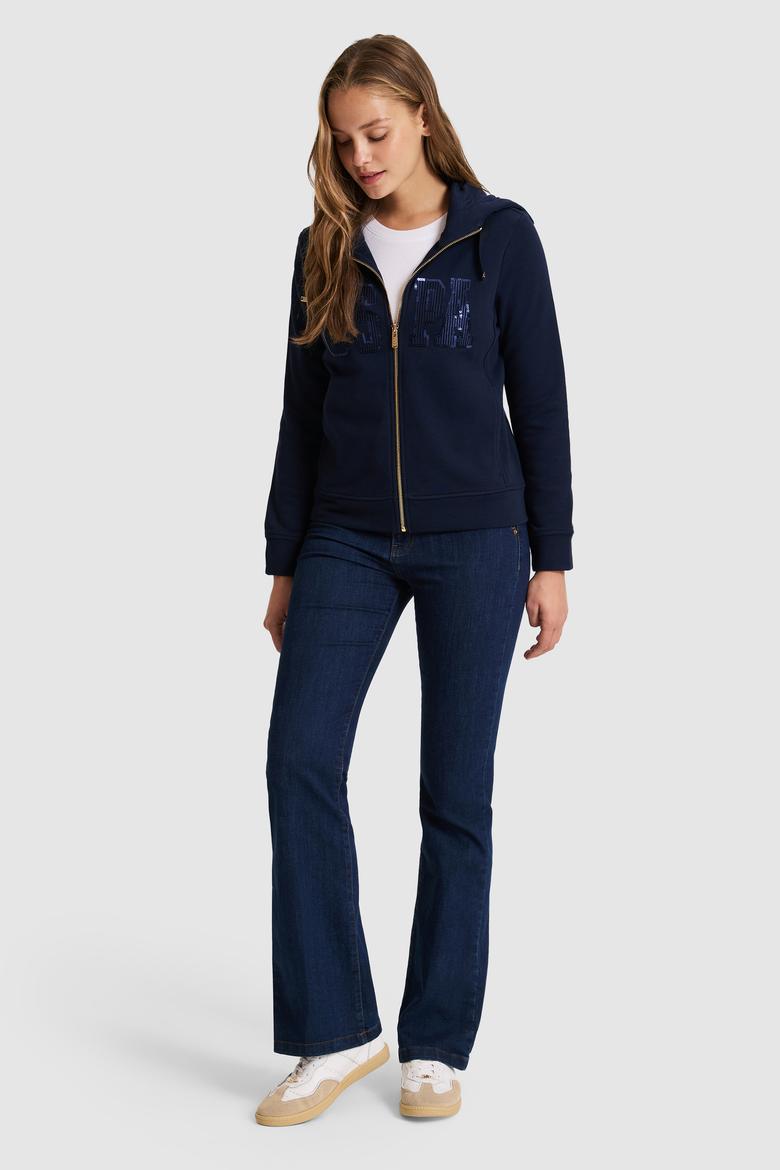 Kadın Lacivert Kapüşonlu Fermuarlı Basic Sweatshirt - 50321806008