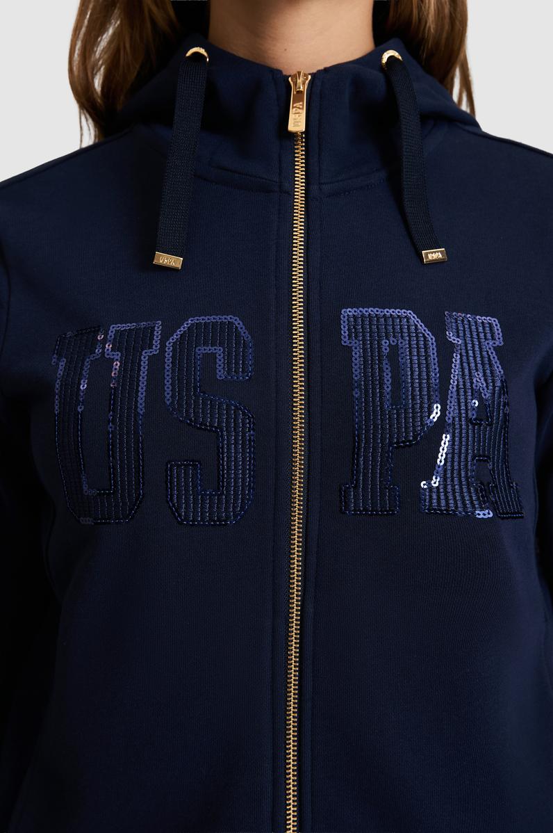Kadın Lacivert Kapüşonlu Fermuarlı Basic Sweatshirt
