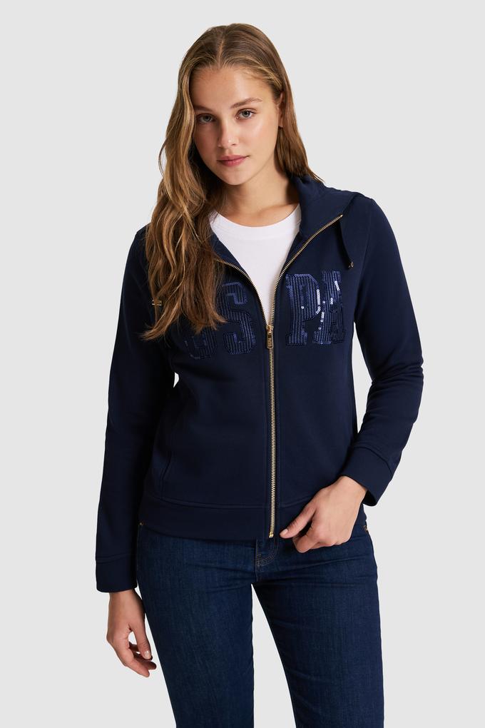 Kadın Lacivert Kapüşonlu Fermuarlı Basic Sweatshirt