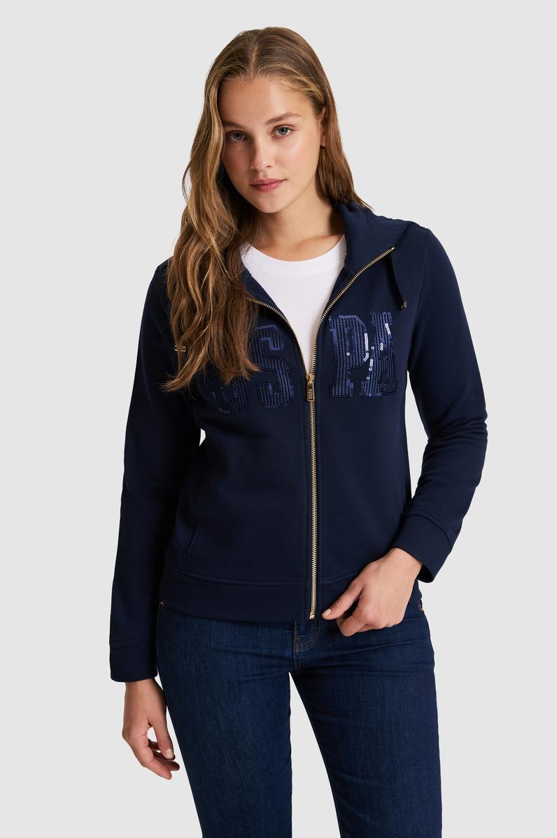 Kadın Lacivert Kapüşonlu Fermuarlı Basic Sweatshirt