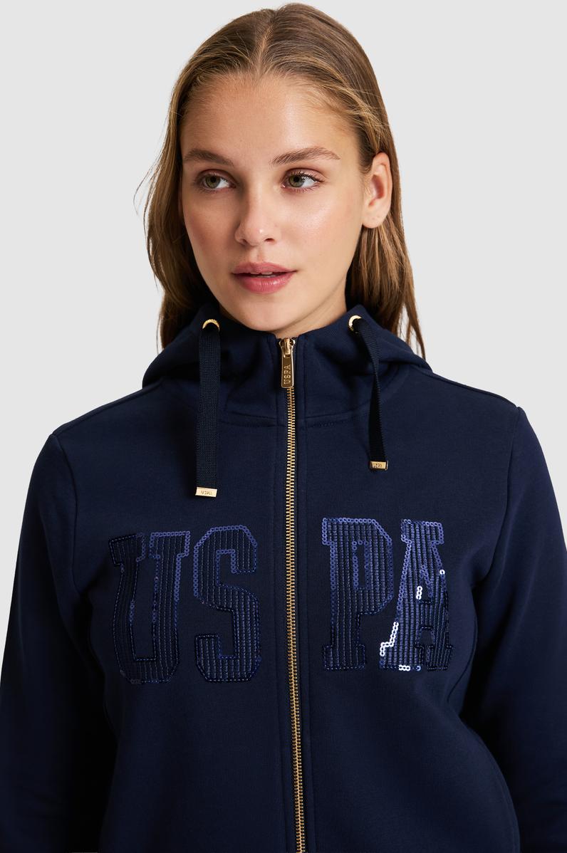 Kadın Lacivert Kapüşonlu Fermuarlı Basic Sweatshirt