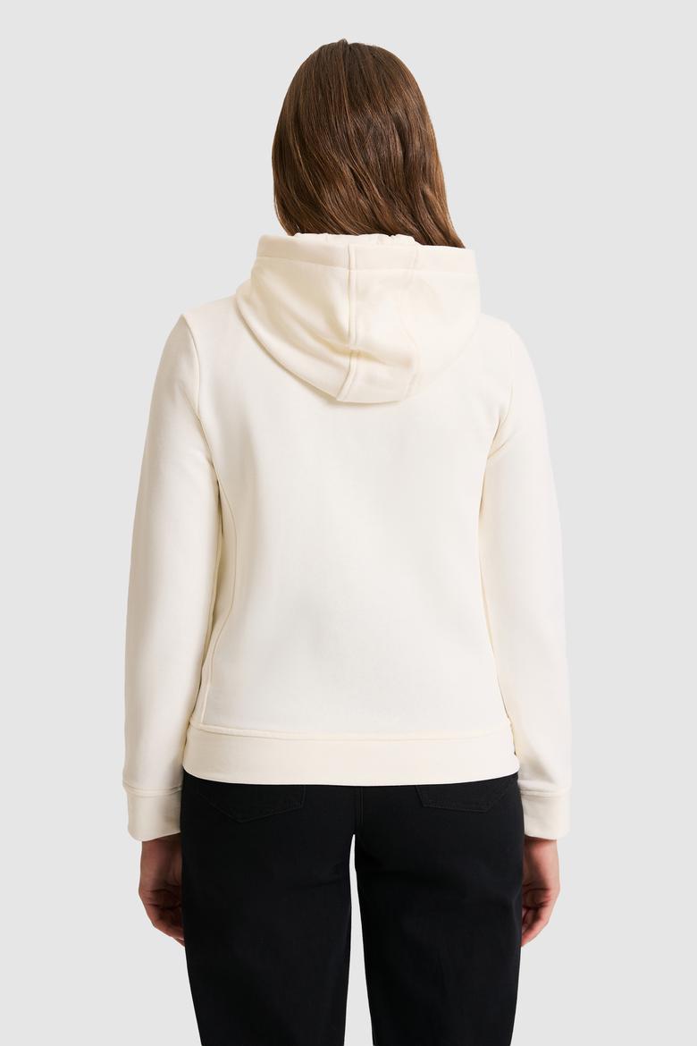 Kadın Krem Kapüşonlu Fermuarlı Basic Sweatshirt - 50321806056