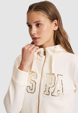 Kadın Krem Kapüşonlu Fermuarlı Basic Sweatshirt - 50321806056