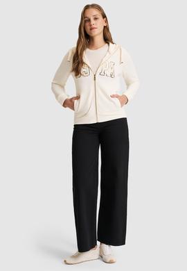 Kadın Krem Kapüşonlu Fermuarlı Basic Sweatshirt - 50321806056