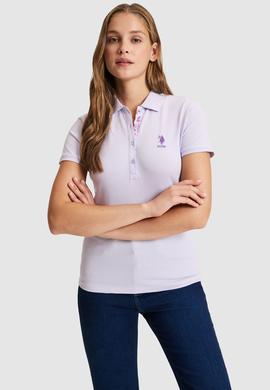 Kadın Lila Polo Yaka Basic Tişört - 50321798093