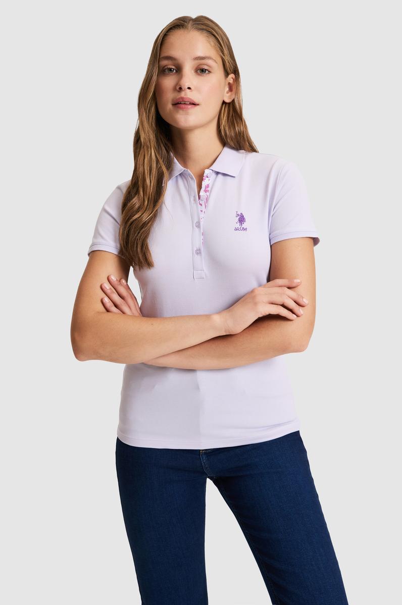 Kadın Lila Polo Yaka Basic Tişört