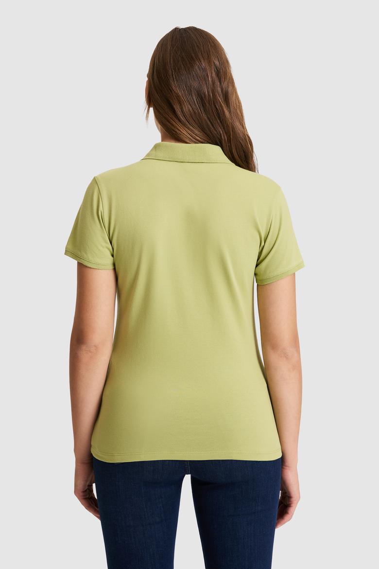 Kadın Yeşil Polo Yaka Basic Tişört - 50321818037
