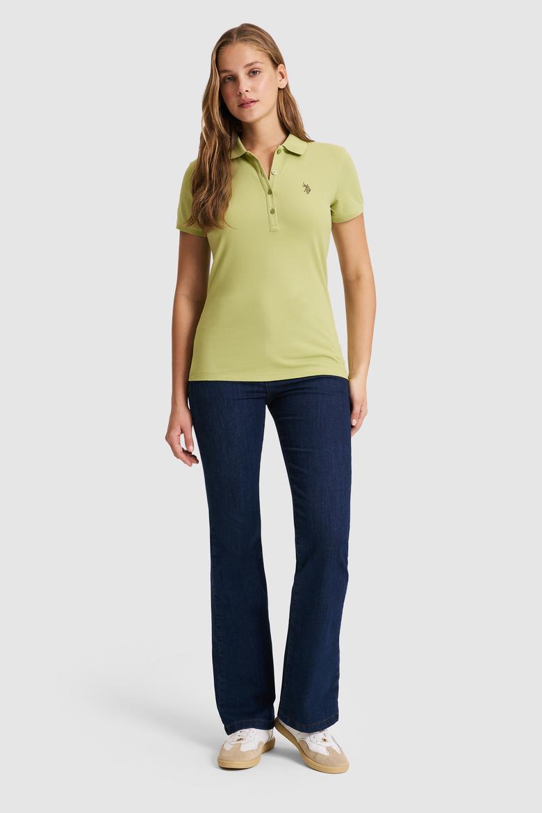 Kadın Yeşil Polo Yaka Basic Tişört - 50321818037