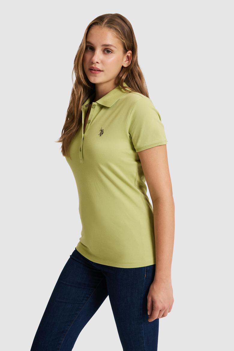 Kadın Yeşil Polo Yaka Basic Tişört - 50321818037