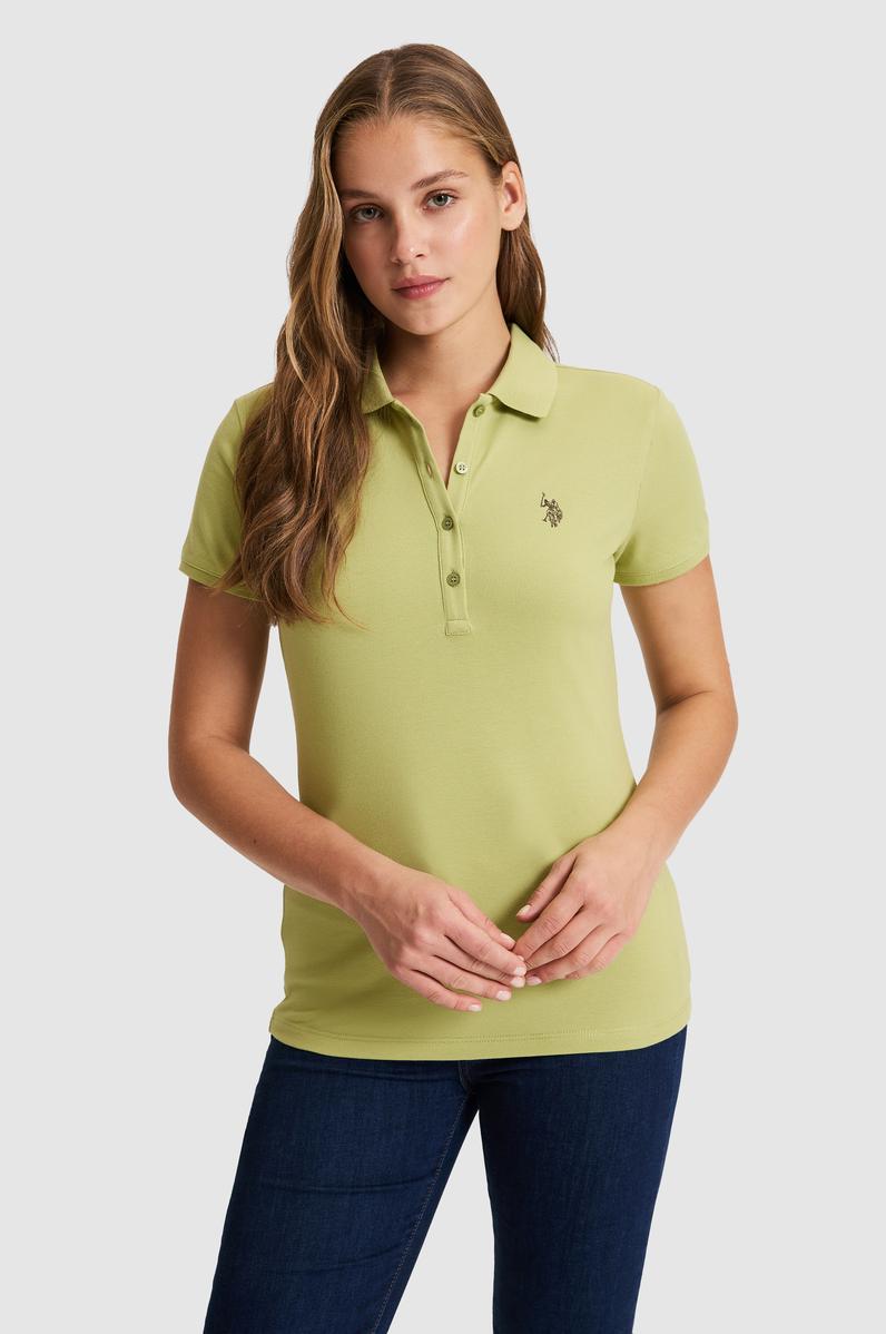 Kadın Yeşil Polo Yaka Basic Tişört