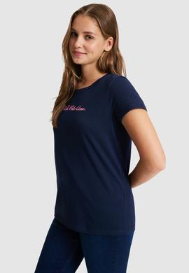 Kadın Lacivert Bisiklet Yaka Basic Tişört - 50323450047