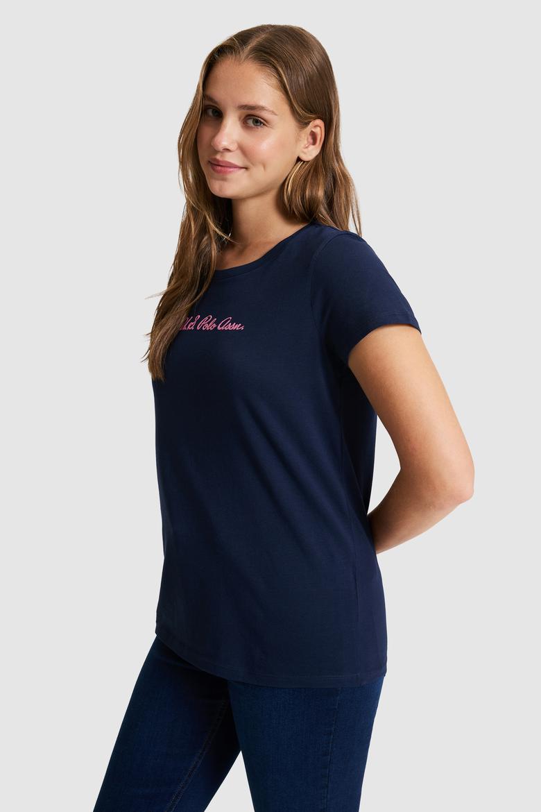 Kadın Lacivert Bisiklet Yaka Basic Tişört - 50323450047