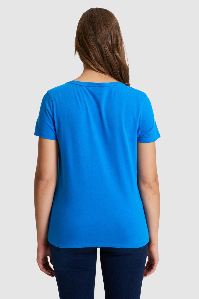 Kadın Kobalt Mavi Bisiklet Yaka Basic Tişört - 50323450111