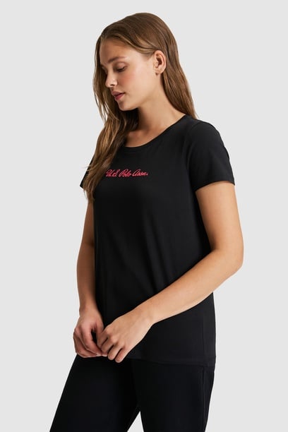 Kadın Siyah Bisiklet Yaka Basic Tişört
