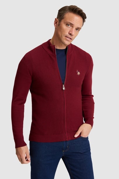 Erkek Bordo Basic Triko Hırka