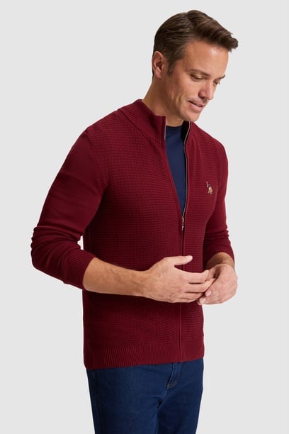 Erkek Bordo Basic Triko Hırka