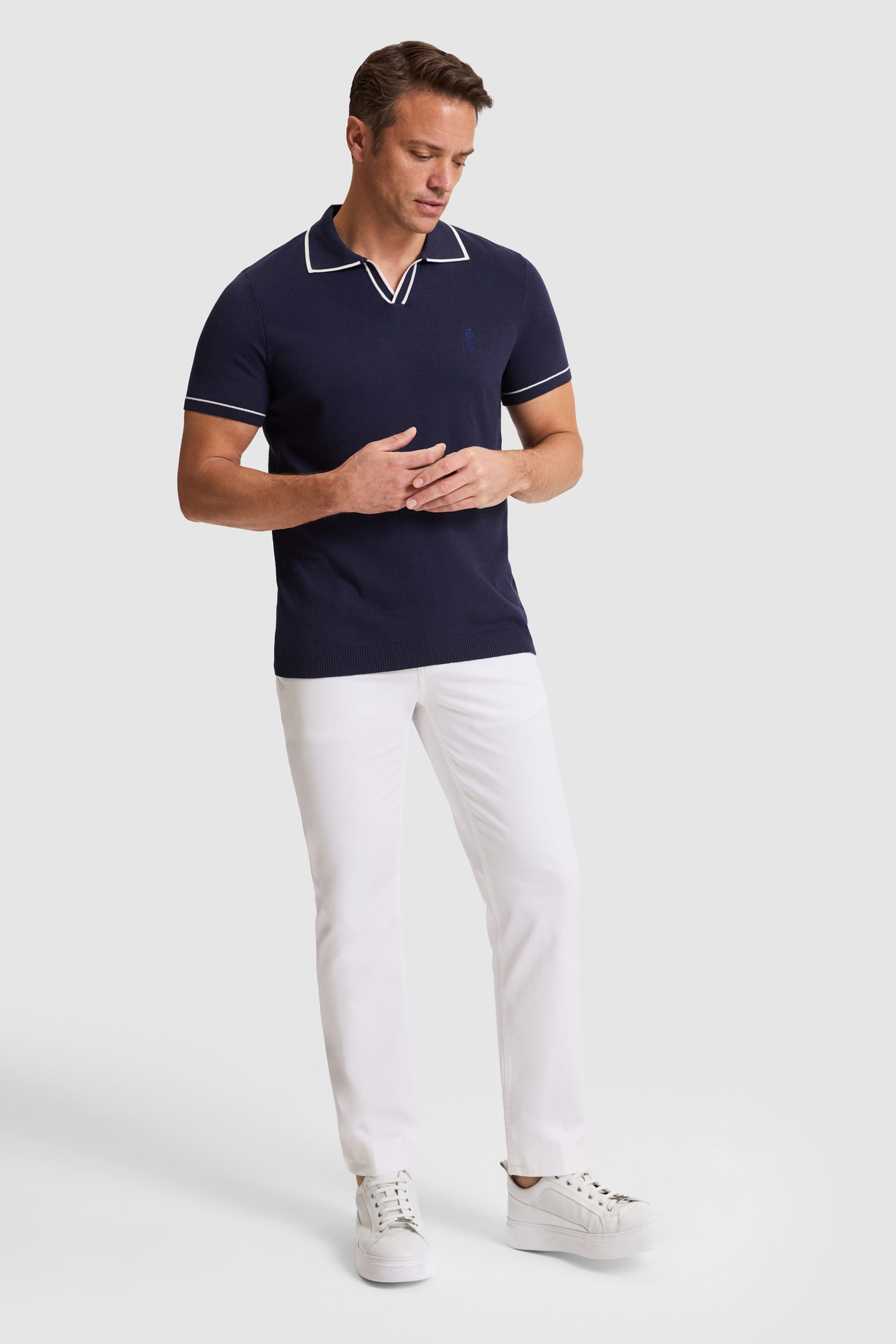 Erkek Lacivert Polo Yaka Triko Tişört - Image 4