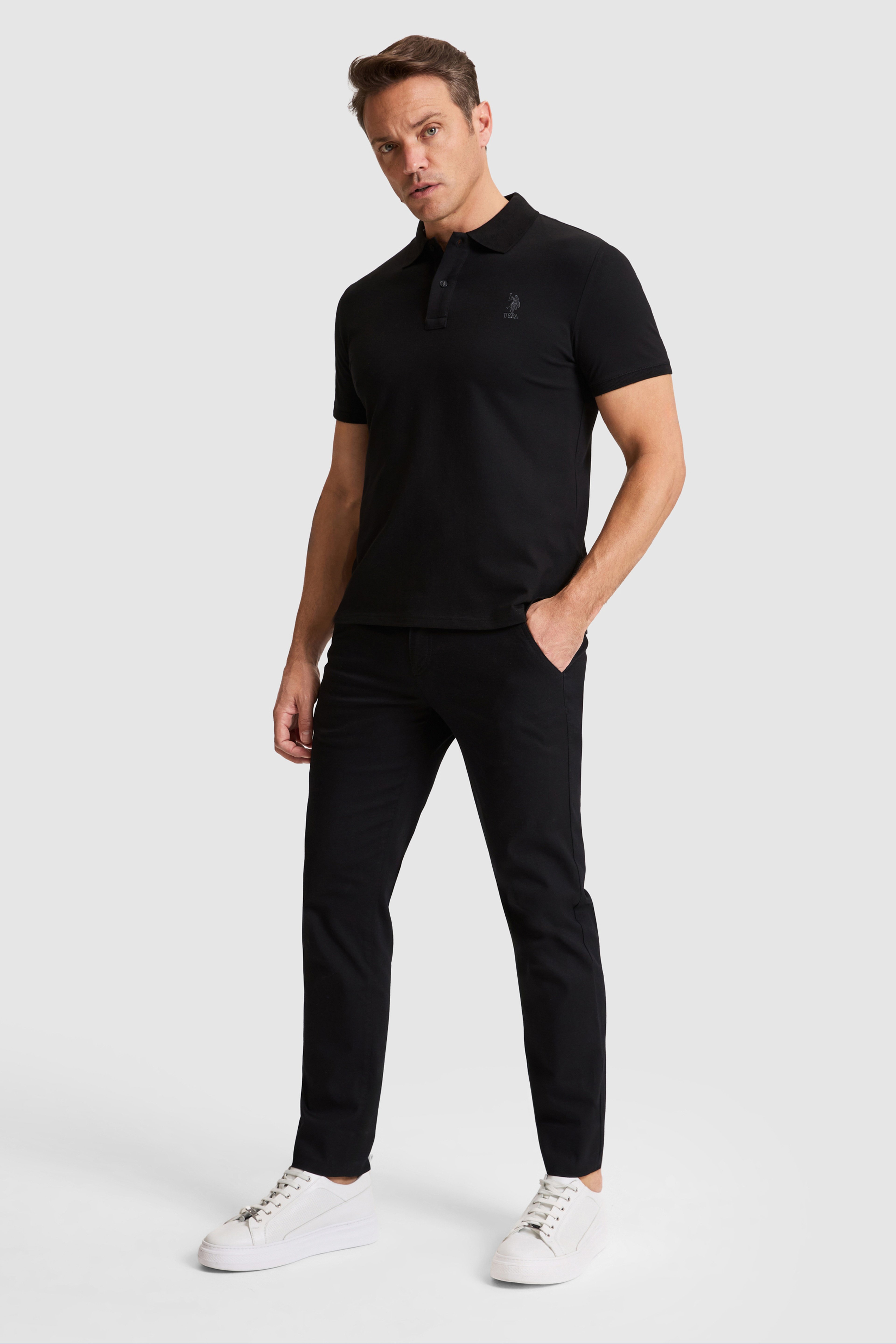 Erkek Siyah Slim Fit Polo Yaka Basic Tişört