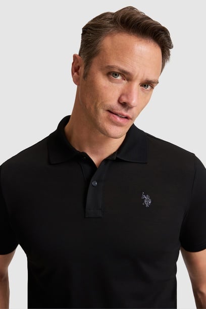 Erkek Siyah Regular Fit Polo Yaka  Basic Tişört