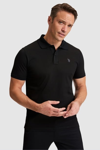 Erkek Siyah Regular Fit Polo Yaka  Basic Tişört