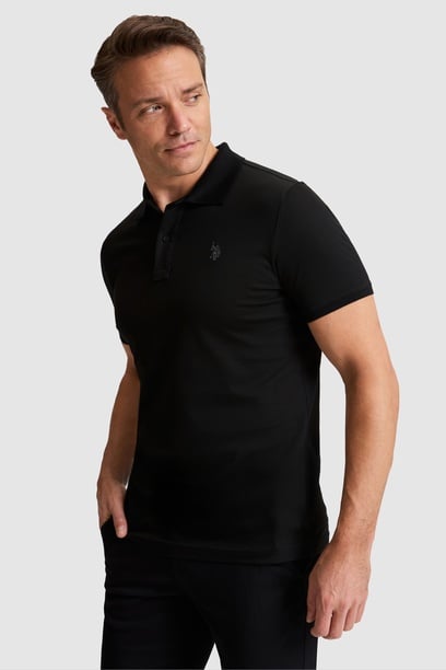 Erkek Siyah Regular Fit Polo Yaka  Basic Tişört