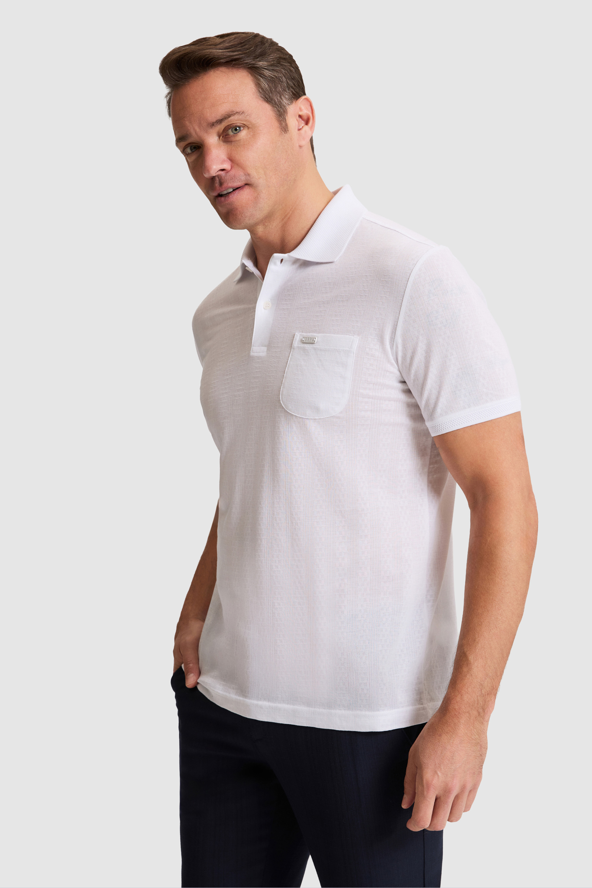 Erkek Beyaz Regular Fit Polo Yaka Tişört - Image 3