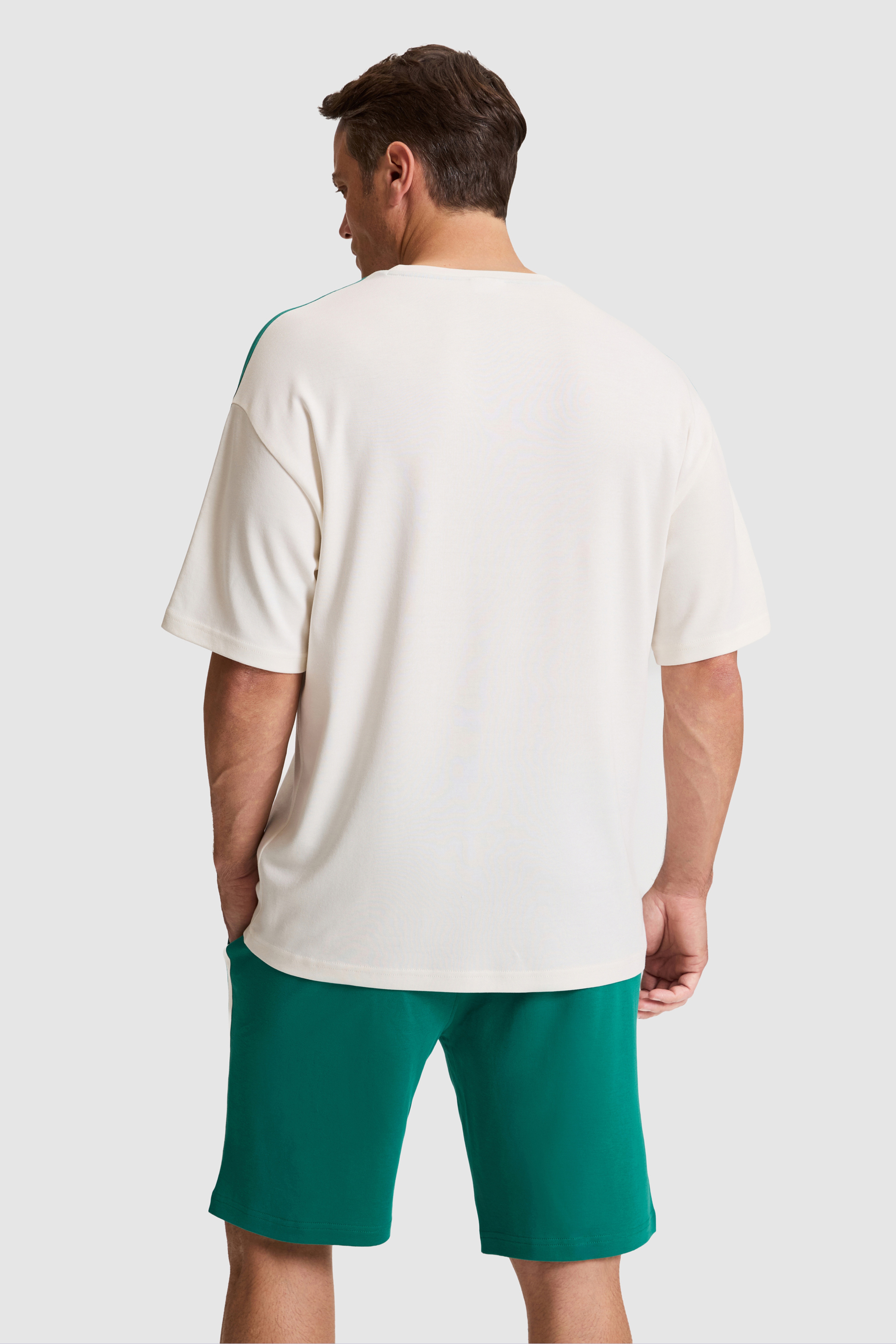 Erkek Krem Comfort Fit Bisiklet Yaka Tişört - Image 5