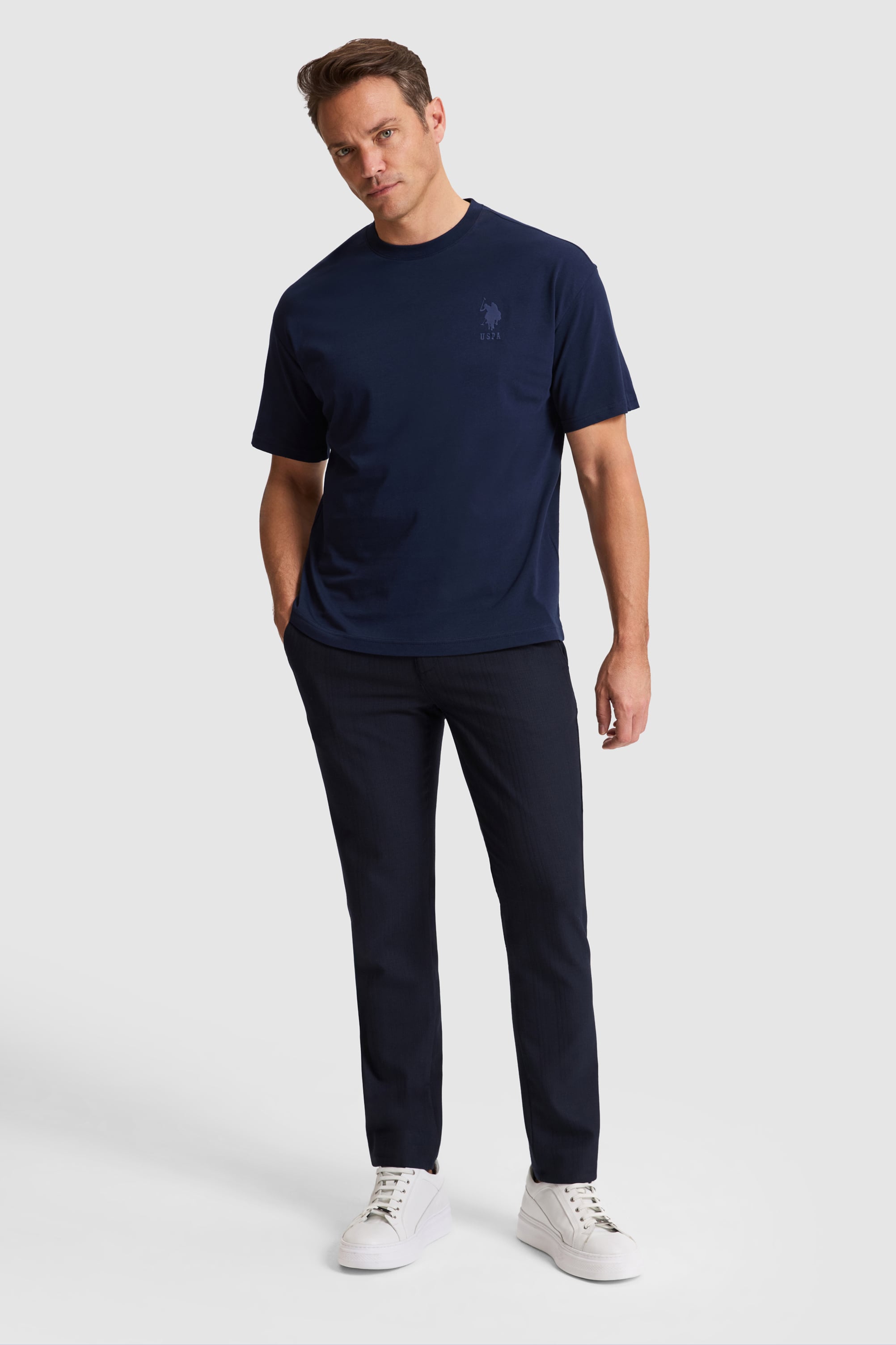 Erkek Lacivert Comfort Fit Bisiklet Yaka Basic Tişört - Image 4